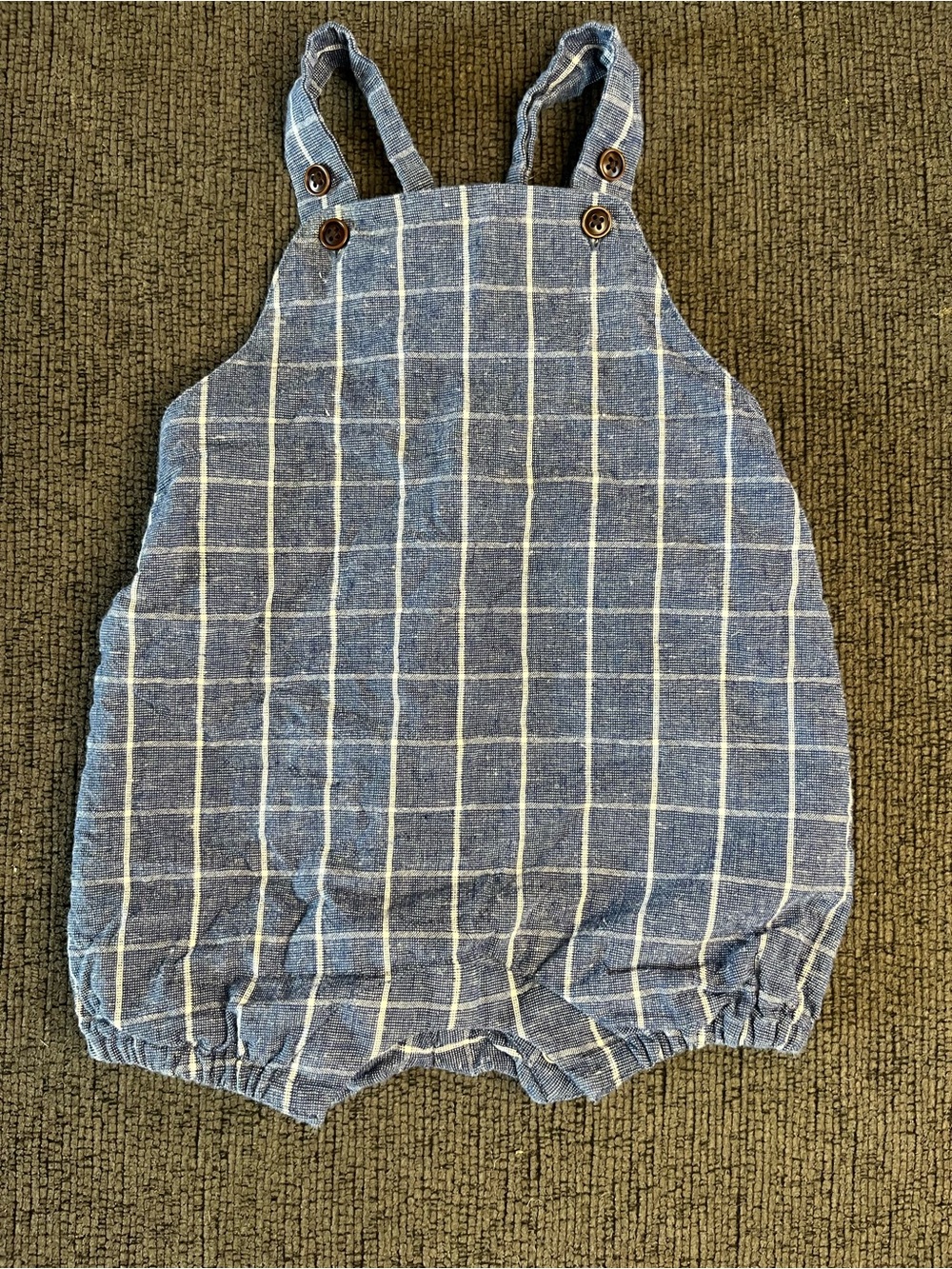 Janie and Jack Blue Windowpane Plaid Bubble Romper 6-12 Months Overalls
